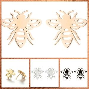 Bumble Bee Stainless Steel Stud Earrings #815 (Color: Rose Gold)